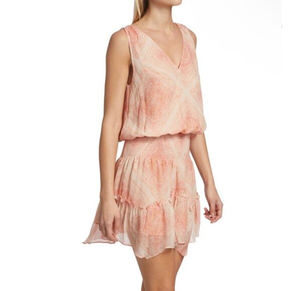 NWT Ramy Brook Sandra Minidress Peach Geometric V-Neck Sleeveless Silk Blend XS - Picture 12 of 14